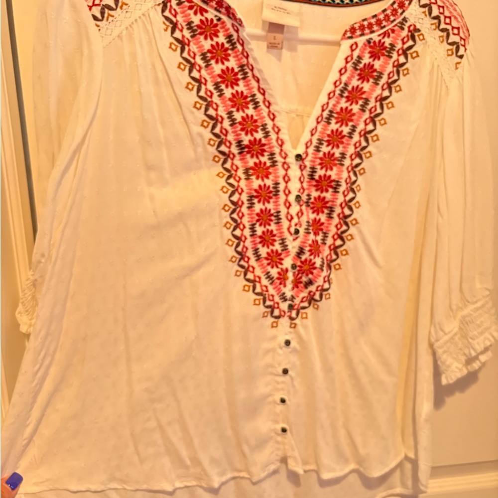 Knox Rose White Blouse with Multicolored Embroidery
